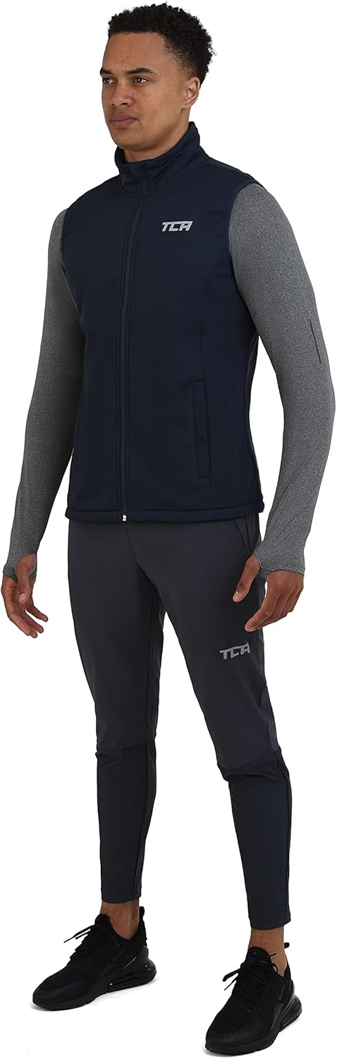 TCA Herren Flyweight winddichte Lauf- und Fahrradweste mit Reissverschlusstaschen L Dunkelblau, L Du