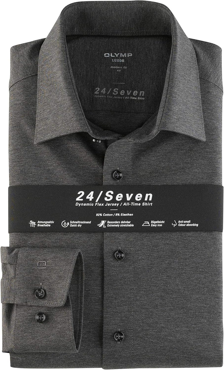 OLYMP Herren Oberhemd Langarm Luxor,Uni,modern fit,New Kent 37 Anthrazit 67, 37 Anthrazit 67
