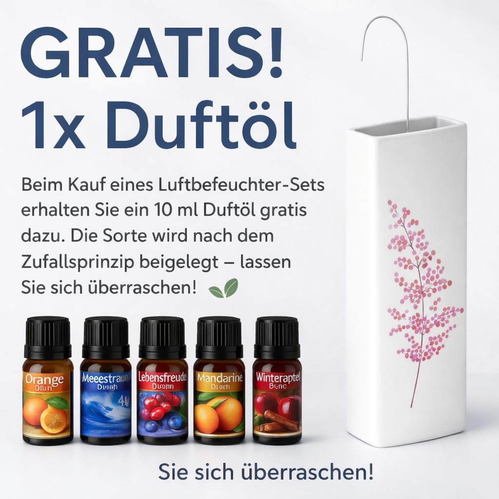 4er Set Luftbefeuchter Heizung Keramik 380ml Heizkörper Verdunster weiss mit Haken Blumenmotive Raum
