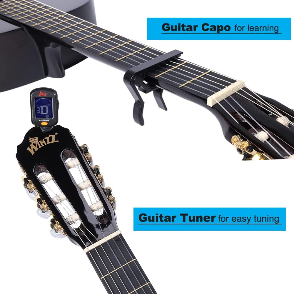 Winzz Konzertgitarre 4/4 Anfänger Set - 39 Zoll Klassische Gitarre Kit mit Nylonsaiten für Erwachsen
