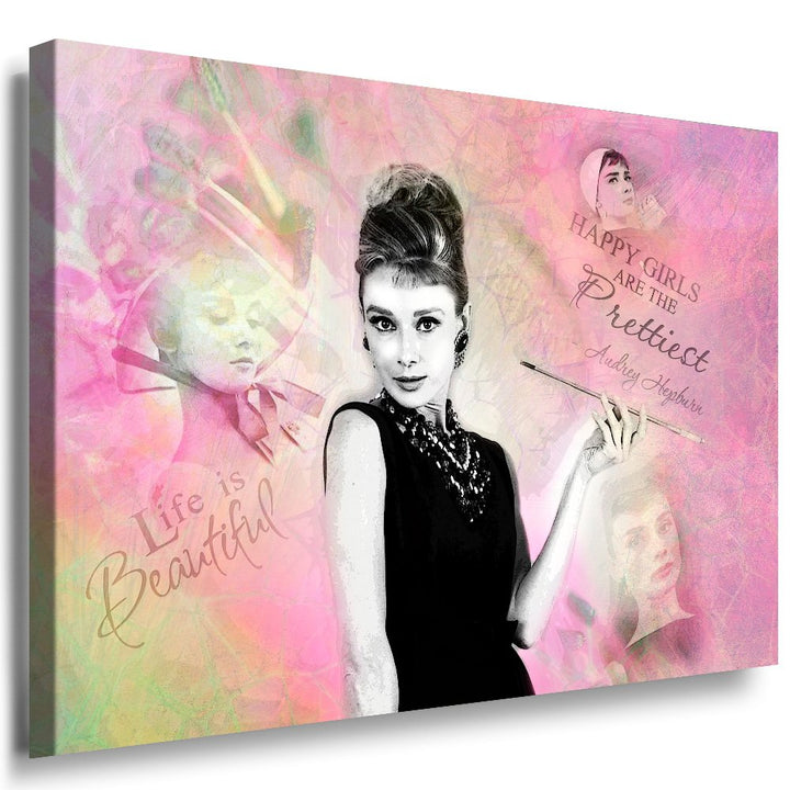 Julia-Art Bilder - Audrey Hepburn Wandbild Quotes Sprüche Zitate Leinwandbild XXL 80 x 60 cm - Gross