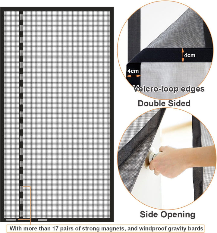 Risareyi Seitliche Öffnung Magnet Fliegengitter Balkontür 175x265cm Schwarz
