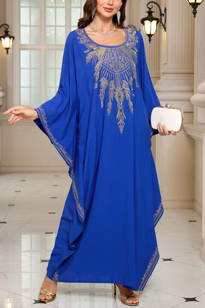 L-Peach Damen Stickerei Kaftan Loungewear Homewear Übergrosse Kimono Maxi Strandkleid Cover Ups Robe