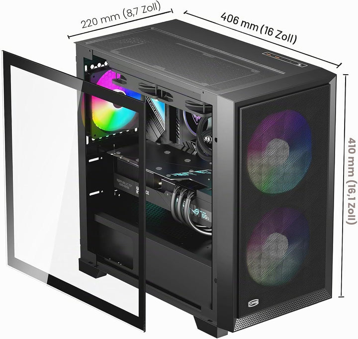 PCCOOLER CPS C3D310 M-ATX PC-Gehäuse mit Glasfenster, 2X 120mm ARGB-Lüfter, unterstützt 240/280mm Wa