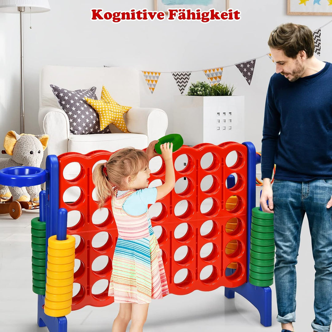 GOPLUS Riesiges 4 Gewinnt Spiel, Strategiespiel mit 42 Ringen, Basketballkorb & Wurfspiel & Schnells
