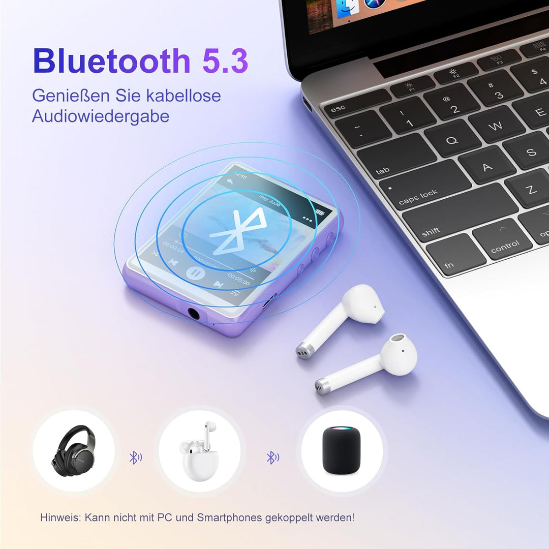 MECHEN Bluetooth 5.3 MP3 Player mit Touchscreen, 64GB MP3-Player mit Lautsprecher, HiFi-Ton, FM-Radi