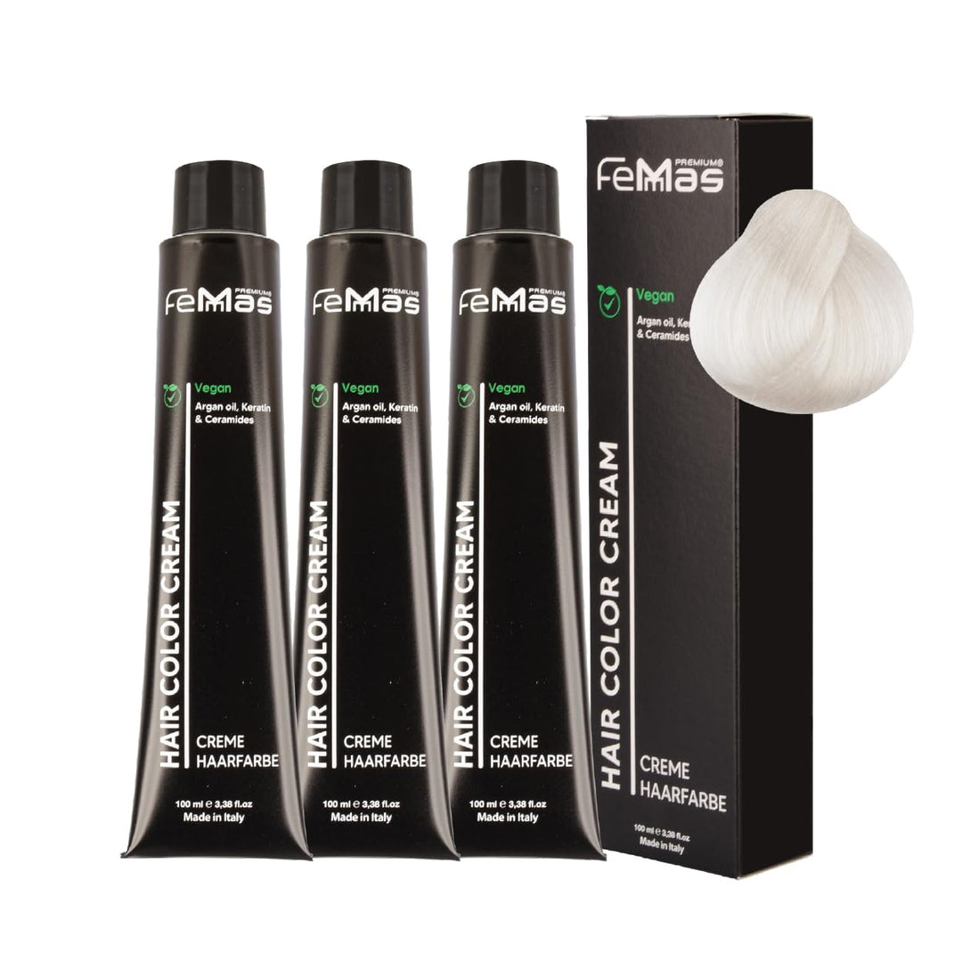 FemMas Haarfarbe Superaufheller 3x Silber 912 I Professionelle Creme Haarfarbe zur Aufhellung um bis