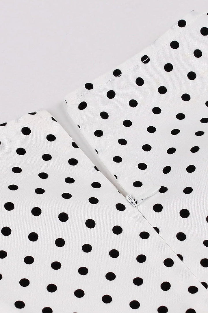 AXOE Damen 60er Jahre Kleid 3/4 Ärmel Cocktailkleid Abendkleid Weiss Polka Dot S, Weiss Polka Dot S