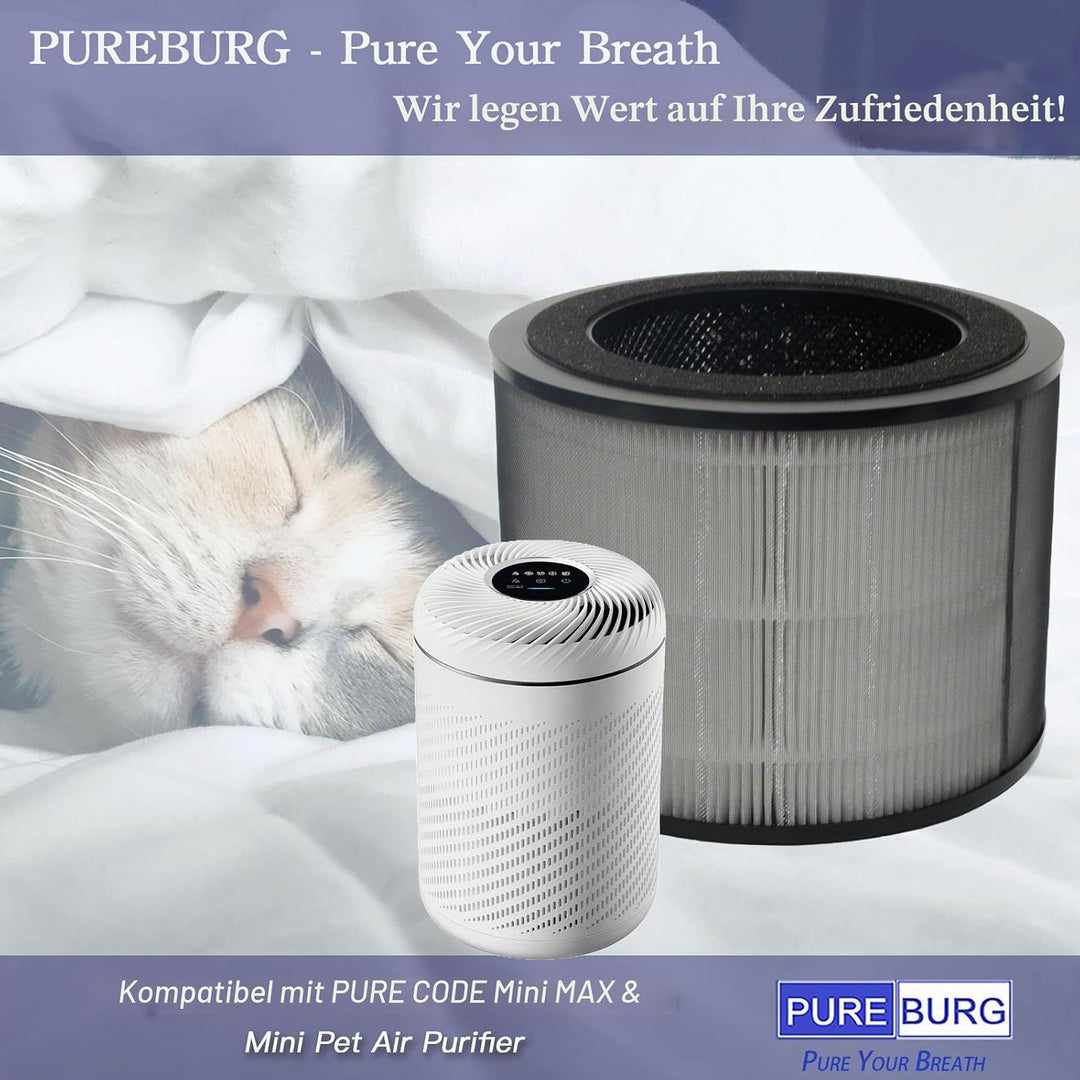 PUREBURG Ersatzfilter kompatibel mit PURE CODE Mini MAX und Mini Pet Luftreiniger, 2er-Pack H13 HEPA