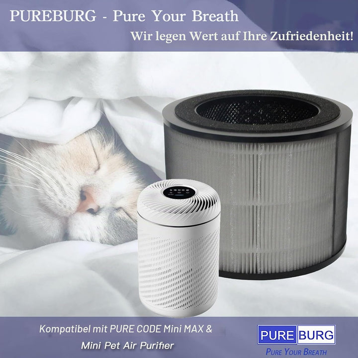 PUREBURG Ersatzfilter kompatibel mit PURE CODE Mini MAX und Mini Pet Luftreiniger, 2er-Pack H13 HEPA