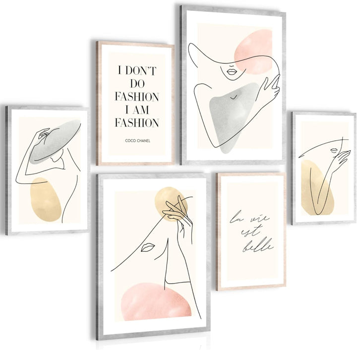 Novart Bilder Set - AUFHÄNGFERTIG - KEIN EXTRA RAHMEN BENÖTIGT - Fashion Modern mit Spruch - Wohnzim