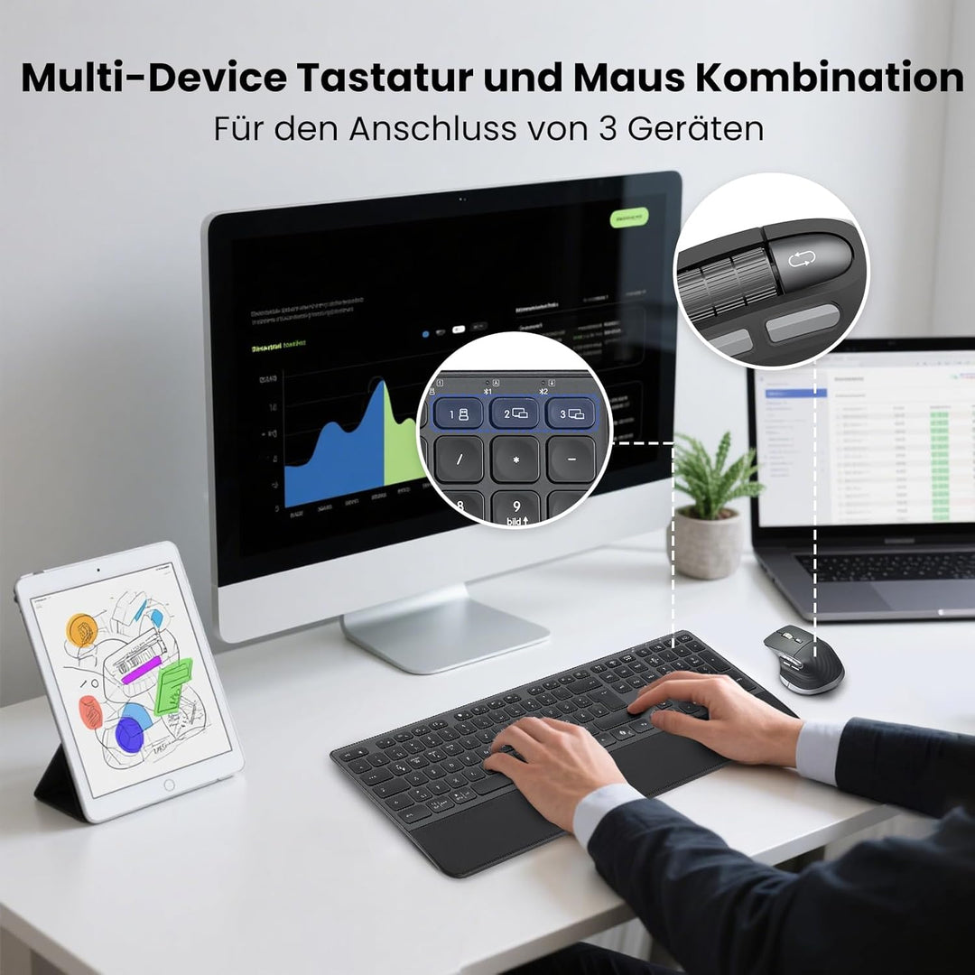 CITLLA M9100 Kabellose Tastatur Maus- Wiederaufladbare Ergonomische Tastatur mit Hintergrundbeleucht