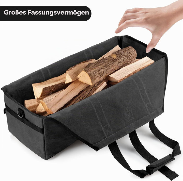 kaminholztasche Kaminholz Holzkorb Tragetasche Brennholztasche Kaminholzträger gewachstes Segeltuch