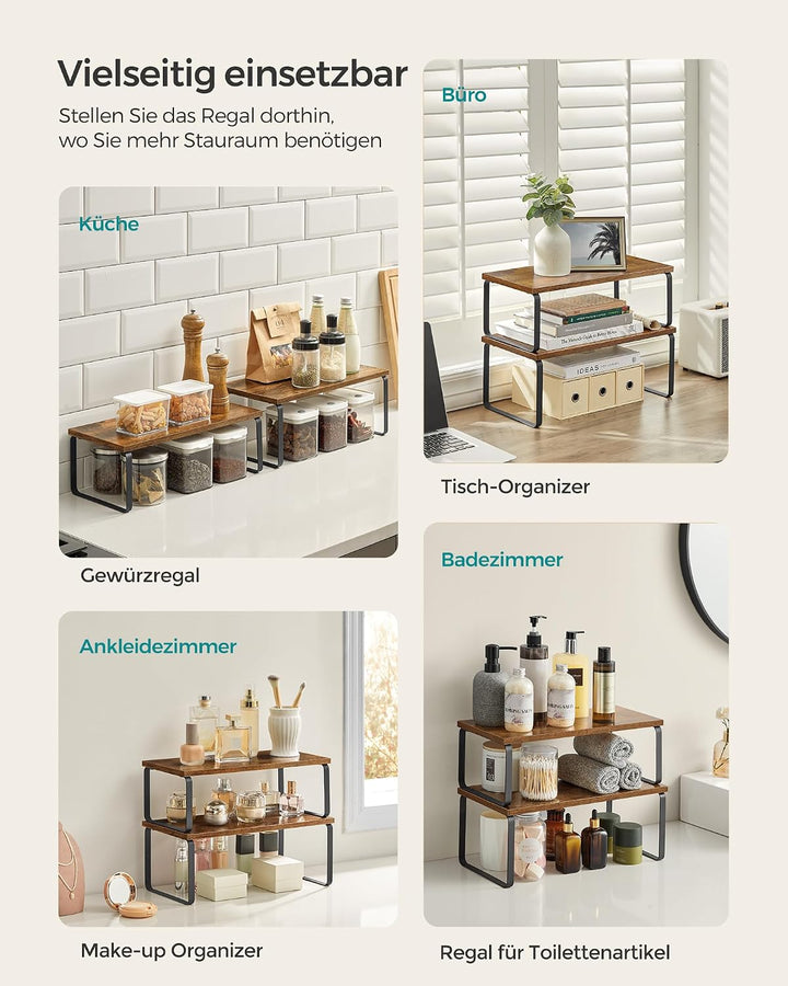 SONGMICS Gewürzregal, 4er Set, Küchenregal, Küchen-Organizer, erweiterbar, Gewürzhalter, stapelbar,