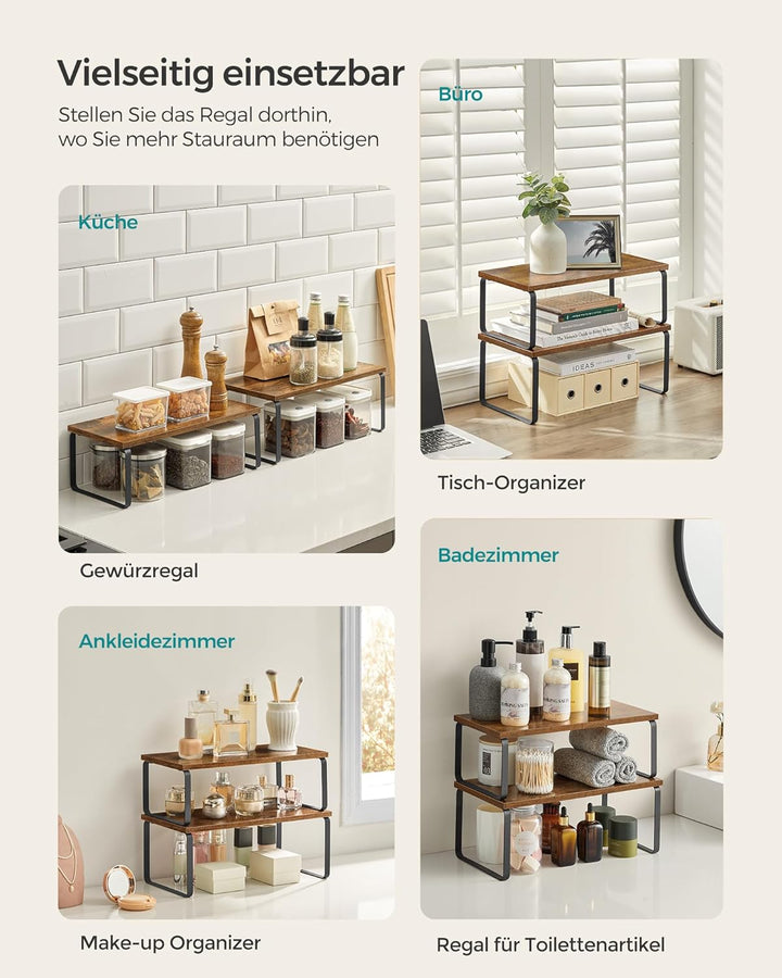 SONGMICS Gewürzregal, 4er Set, Küchenregal, Küchen-Organizer, erweiterbar, Gewürzhalter, stapelbar,
