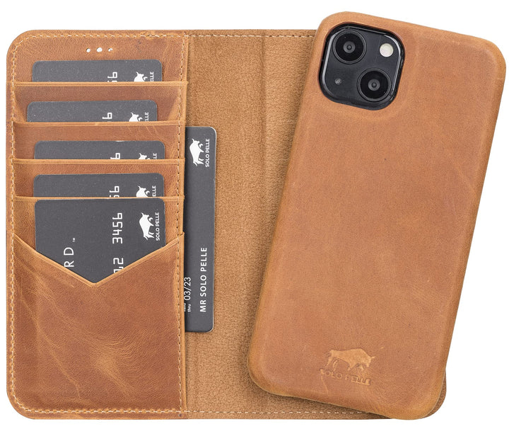Solo Pelle Lederhülle kompatibel für iPhone 13 in 6.1 Zoll abnehmbare Hülle (2in1) inkl. Kartenfäche