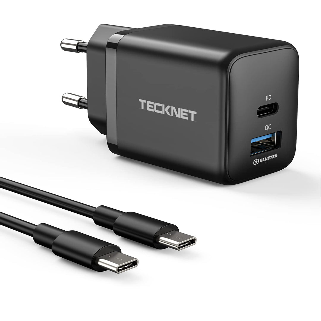 TECKNET 45W USB C ladegerät, 2-Port (1 USB C+1 USB) GAN Ⅲ Netzteil mit einen USB C auf USB C Ladekab