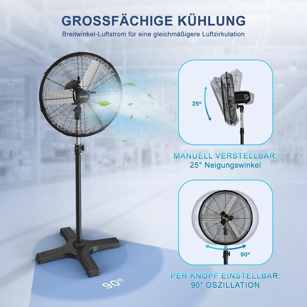 Industrieller Outdoor-Standventilator 60 cm mit Fernbedienung, BLDC Motor (bürstenlos), 90° Oszillat