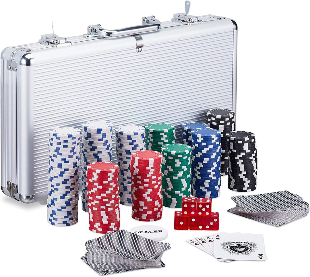 LANTUS Poker-Koffer 300-teilig | Pokerspiel 2 Etagen und Würfel | Koffer aus verstärktem Aluminium |