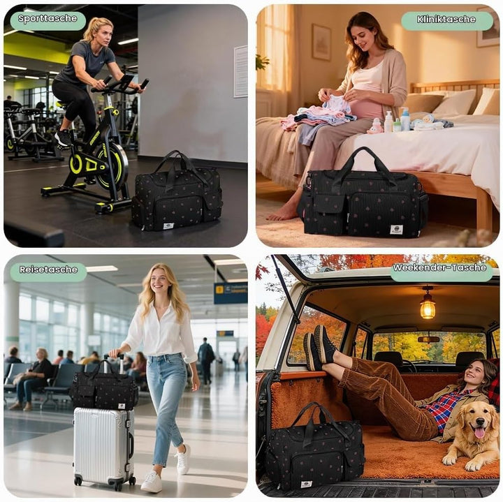 Sporttasche Damen, Sporttasche Kinder, Faltbare Reisetasche Weekender mit Schuhfach Nassfach, Reiset