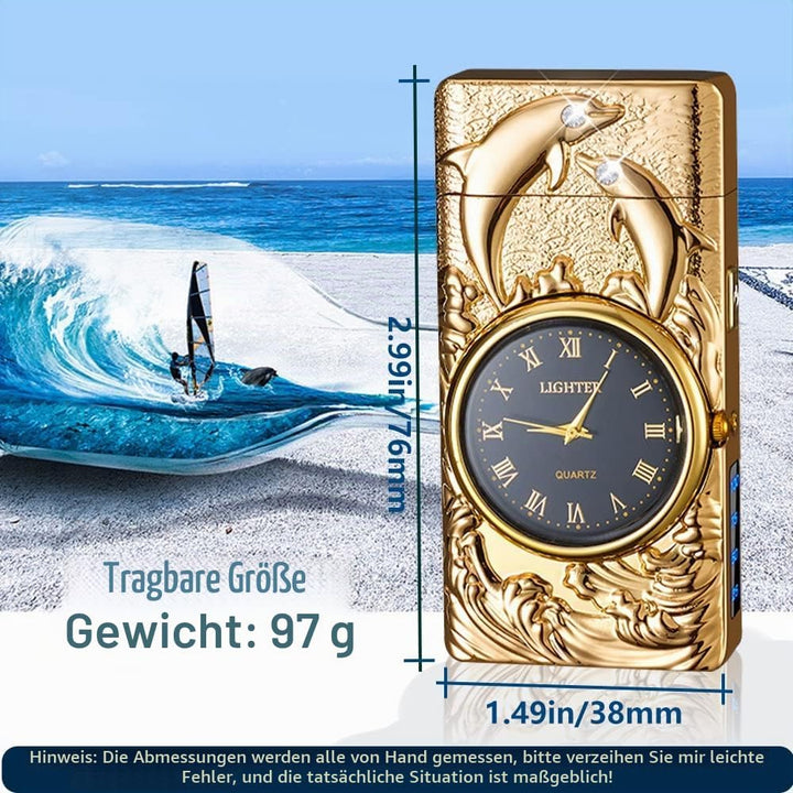 Drachen Plasma Elektrisches Lichtbogen Feuerzeug, Winddichtes Feuerzeugs (Gold-Delphin) Delphin Gold