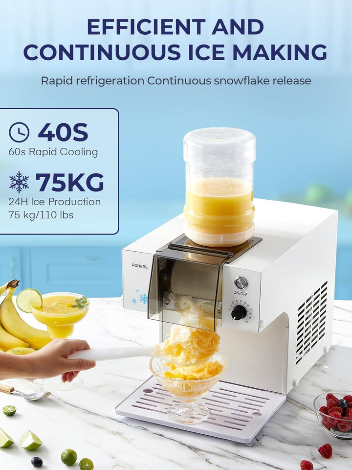 FOHERE Schneeflocken-Eismaschine Schneeeisbereiter, 60kg/24H Schneeflocken-Eismaschine Geschwindigke