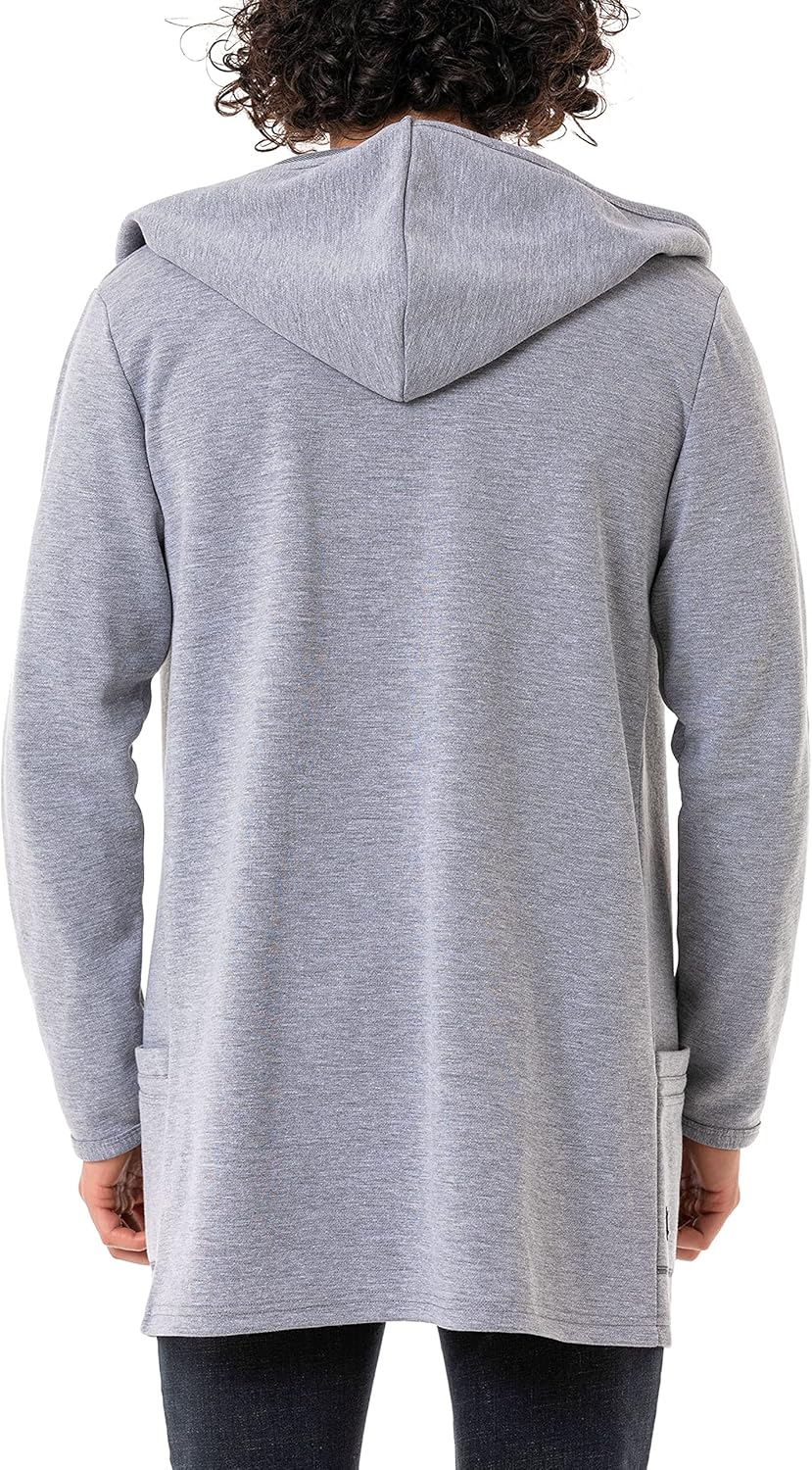 Red Bridge Herren Cardigan Sweater-Jacke Long Cut mit Kapuze M Grau, M Grau