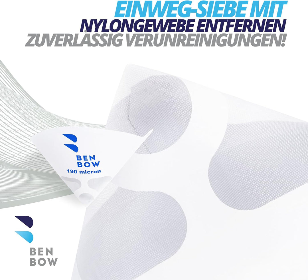 BenBow Lacksieb 190µ x 1000 Stück - Einweg-Papierfilter mit Nylongewebe - zum Filtern von Lacken und