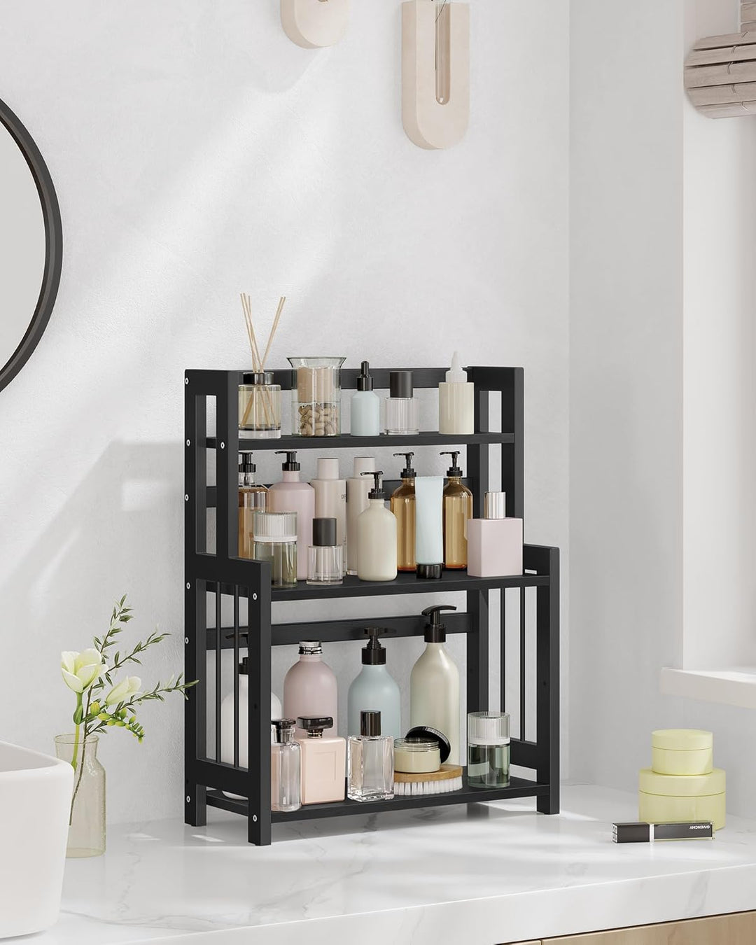 SONGMICS Gewürzregal mit 3 Ebenen, Küchenregal, Aufbewahrungsregal, für Arbeitsplatte, Bambusgestell