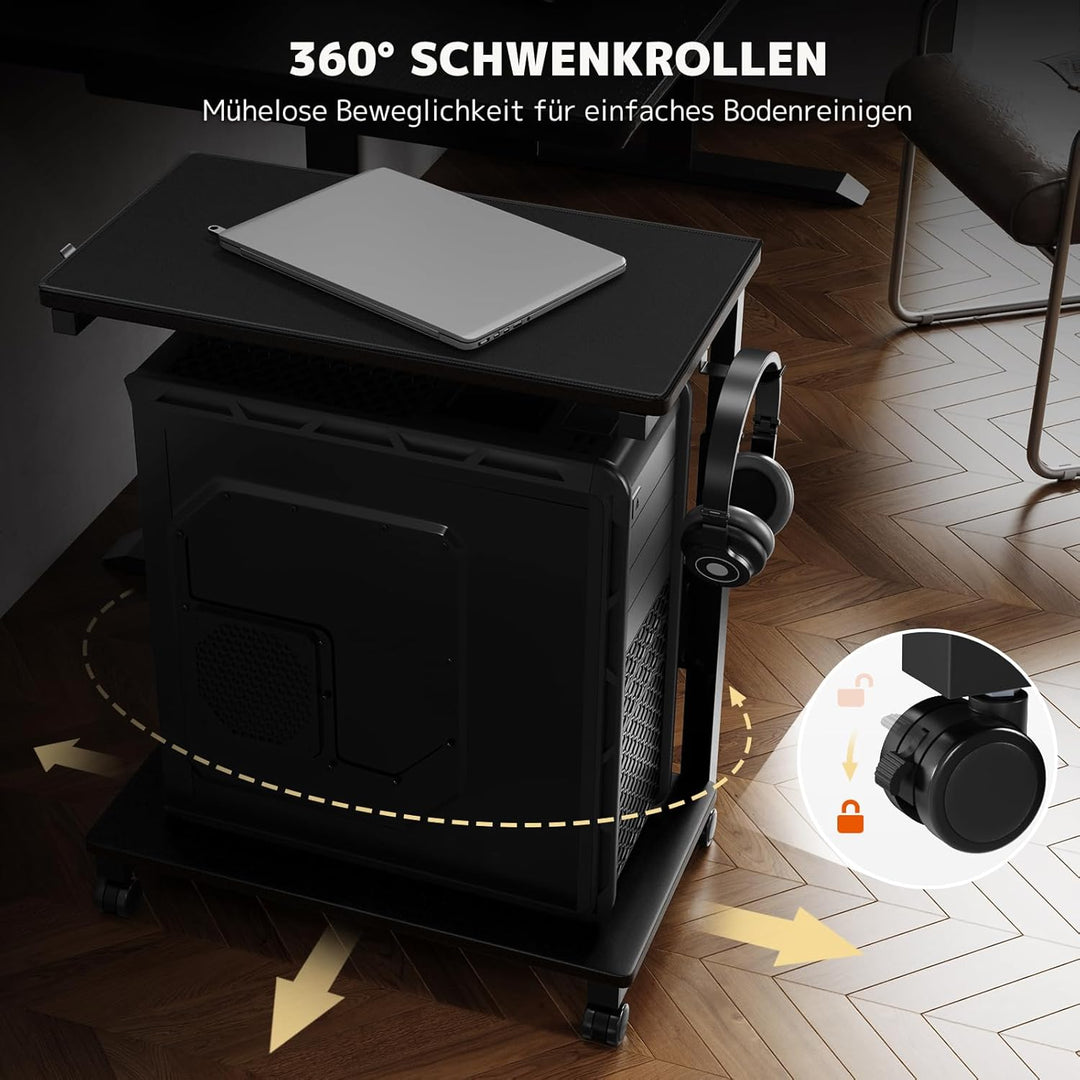 PUTORSEN Höhenverstellbarer PC Tower Ständer mit 2 Ebenen,Computer Tower Ständer mit Rollen und Maus