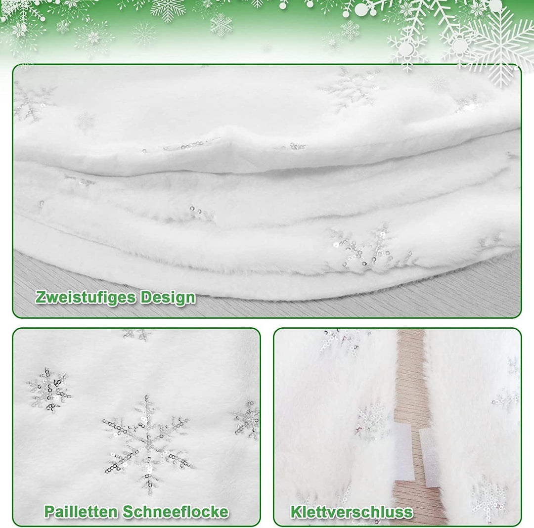 Weihnachtsbaumdecke Rund,90 cm Weiss Plüsch Weihnachtsbaum Rock,Kunstfell Schneeflocke Weihnachtsbau