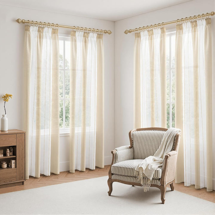MRTREES Gardinen mit Kräuselband Stores Gardinen Schlafzimmer Vorhang Halbtransparent Vorhänge Beige