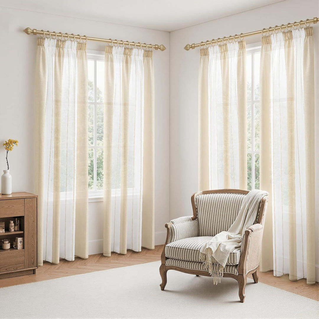 MRTREES Vorhänge Schlafzimmer Gardine Halbtransparent 2er Pack Stores Gardinen mit kräuselband Weiss