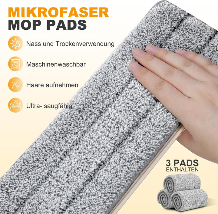 Masthome Wischmopp Set mit Eimer,2 in 1 Putzeimer mit Wischmop, Bodenwischer Set mit 3 Mikrofaser Wi