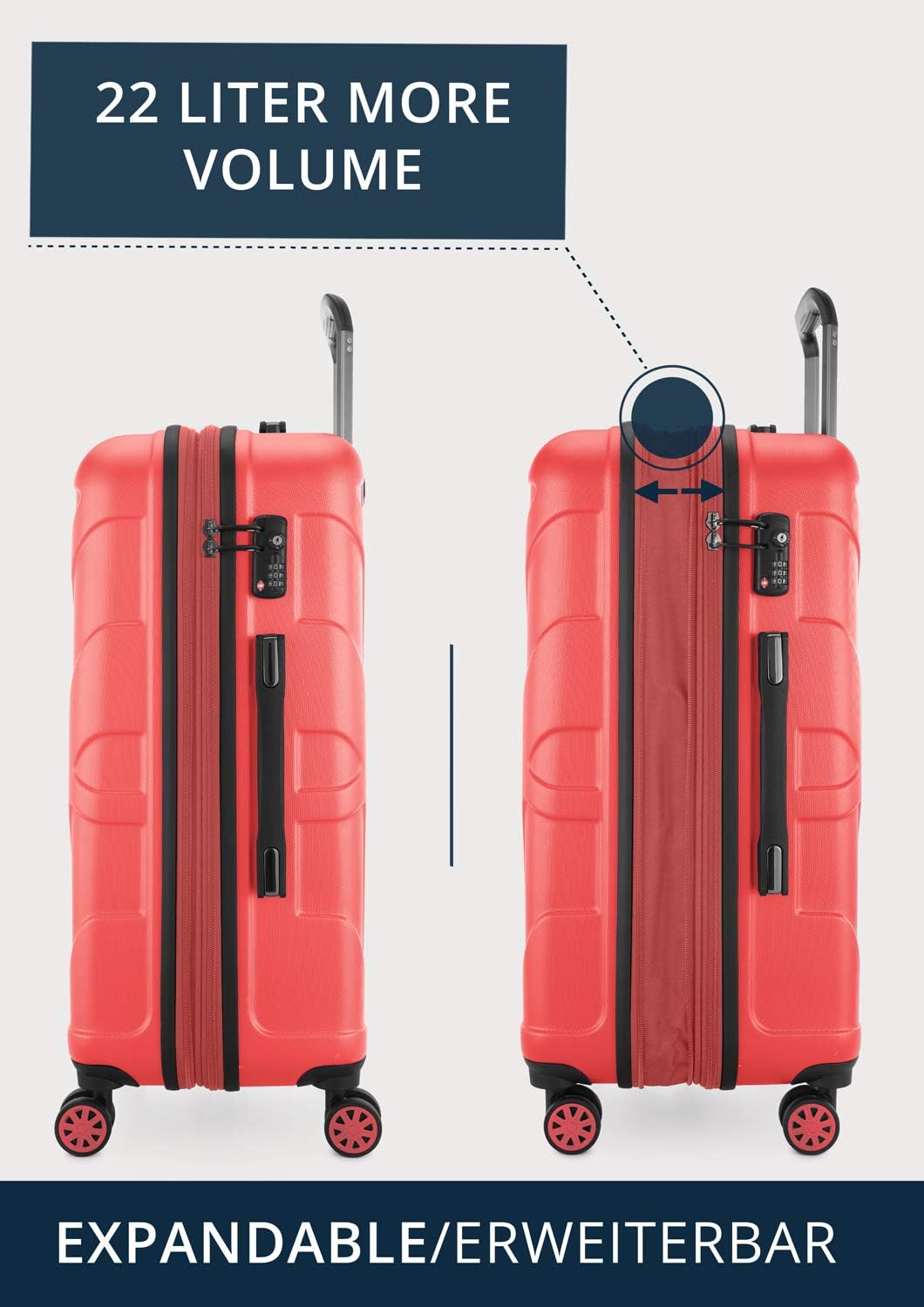 suitline - Hartschalen-Koffer Koffer Trolley Rollkoffer Reisekoffer, TSA, 66 cm, ca. 58 Liter, 100%
