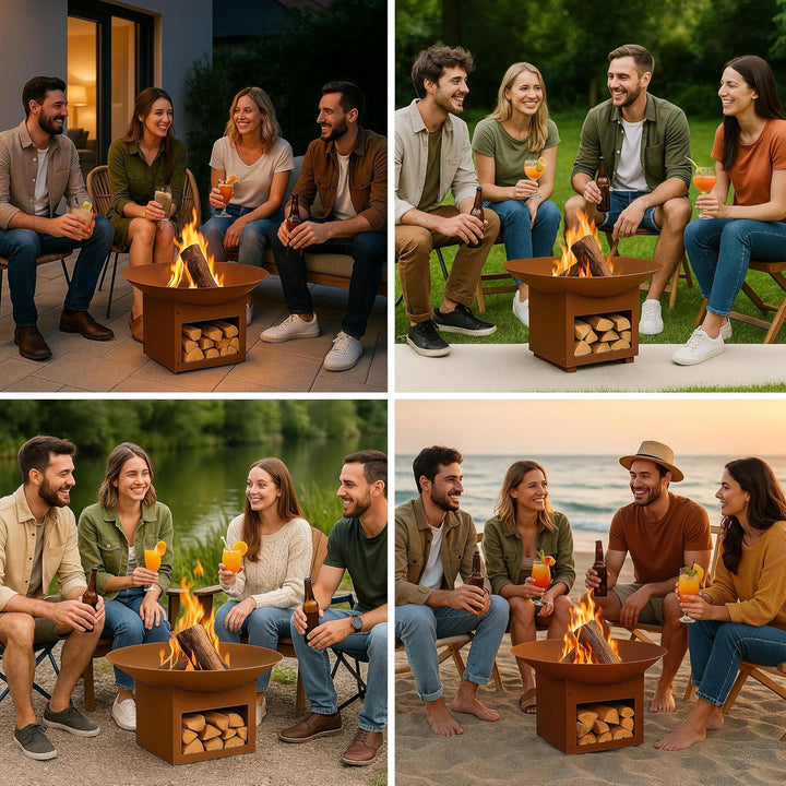 Feuerstelle mit Untergestell, Ø57cm, Feuerkorb für Garten & Terrasse, Lagerfeuer Feuerschale aus Met