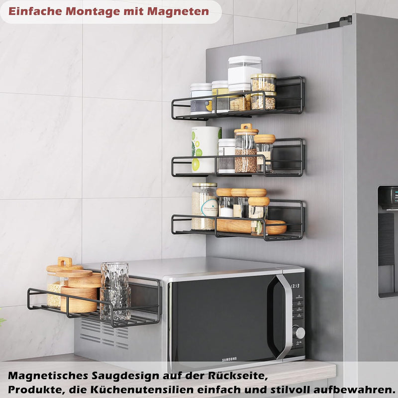 COVAODQ Kühlschrank Magnet Gewürzregal,4er-Pack magnetischer Gewürzregal-Organizer mit 10Haken,platz