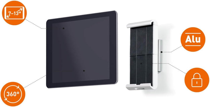 Durable Tablet Wandhalterung (für Tablets 7-13 Zoll, 360° drehbar mit Diebstahlsicherung) weiss