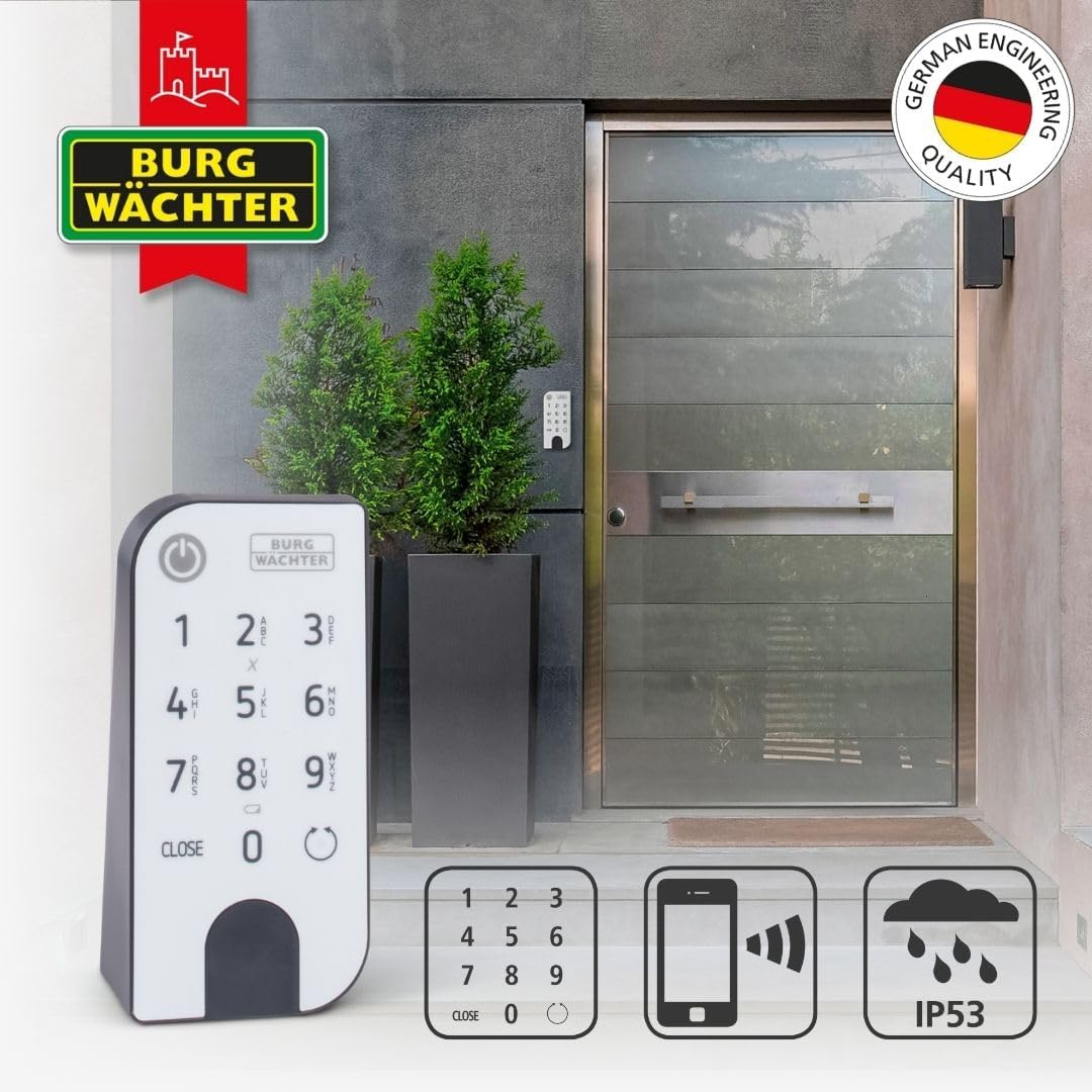 BURG-WÄCHTER Elektronisches Türschloss secuENTRY für Haustüren, Bedienung mit Zahlencode, App oder F
