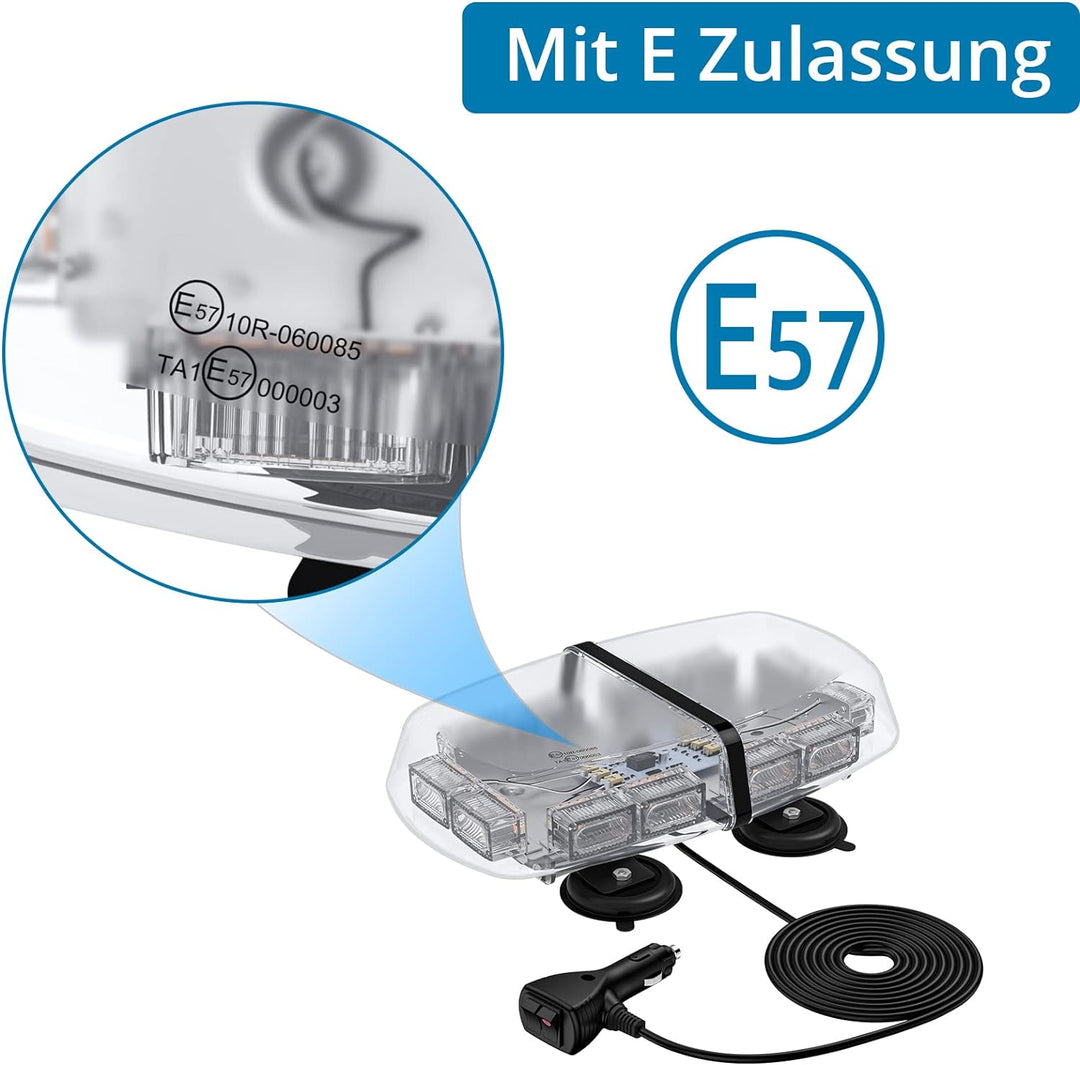 72 LED Rundumleuchte, 12/24V Amber Warnleuchte Warnblinkleuchte 7 Modi Warnlicht, E Zulassung, Blink