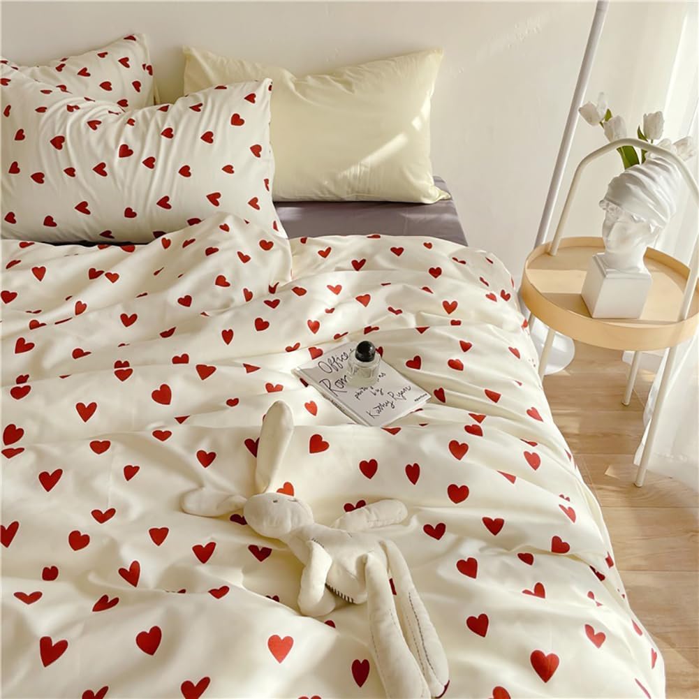 Bettwäsche 135x200 Mädchen Rot Weiss Herzen Kinder Bettwäsche Set Microfaser Herzchen Bettbezug und