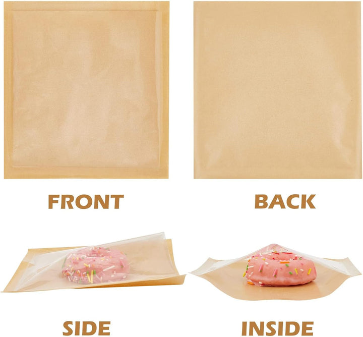 100 Stück Lebensmitteltüten with Window, 18 x 19 cm Sandwich Bags, Kraft Paper Small Bread Bags,Fett