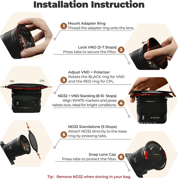 Freewell 82 mm L1 Real Locking VND/CPL Filter All Day Kit - Hybrid VND/CPL 3-10 Stops with ND32, Tru
