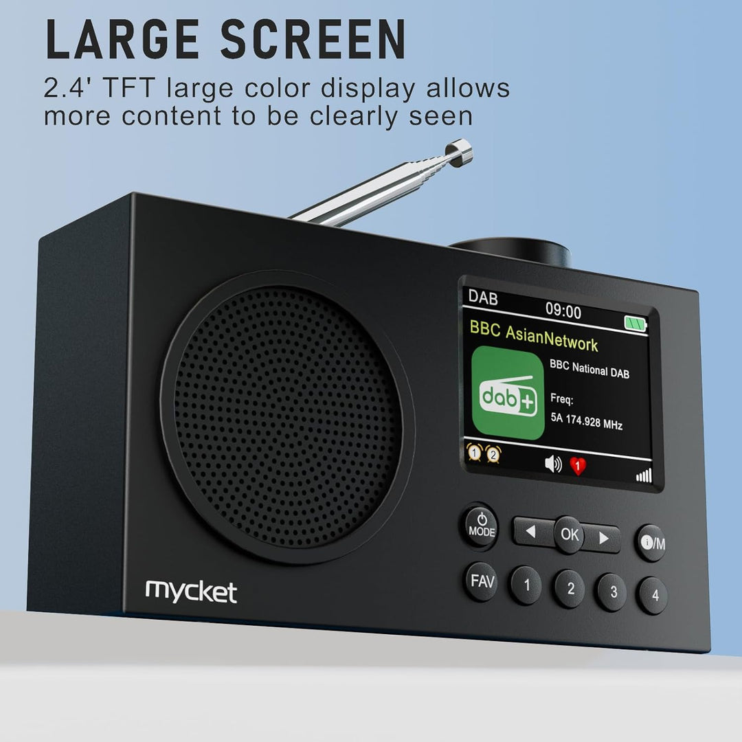Mycket Tragbares DAB/DAB+ Radio, UKW Digitalradio mit Bluetooth, Kleines Wiederaufladbares Radio, 2,