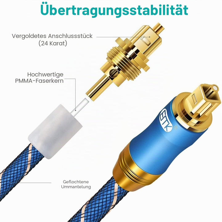 EMK Optisches Audiokabel Toslink zu Stecker SPDIF lichtleiterkabel (3 m) Blau 3 m, Blau 3 m