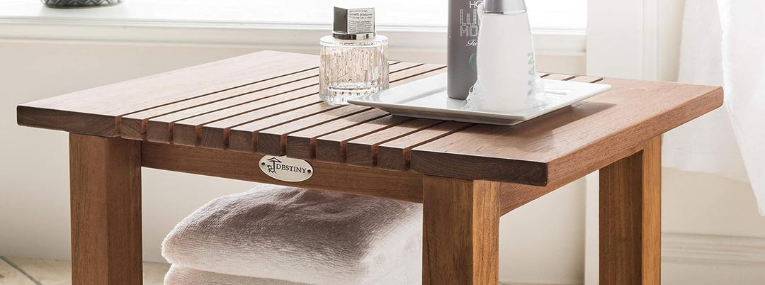 Destiny SPA & Living Badezimmer Hocker/Tisch Regal geriffelt Teakholz mit Boden 45,5 x 33,0 x 44,5