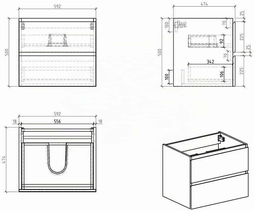 Waschbeckenunterschrank Angela 60cm - Eiche - Unterschrank Badmöbelset Unterschrank, Eiche 60cm, Unt