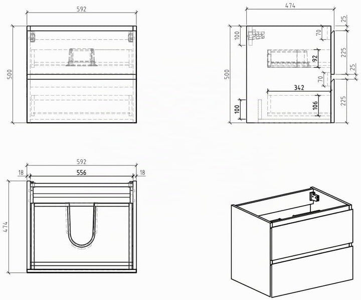 Waschbeckenunterschrank Angela 60cm - Eiche - Unterschrank Badmöbelset Unterschrank, Eiche 60cm, Unt