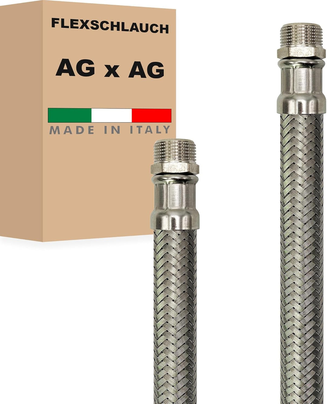 Flexschlauch DN19-3/4" Edelstahl Panzerschlauch Sanitär Hauswasserwerk - Made in Italy (3/4" AG x 3/