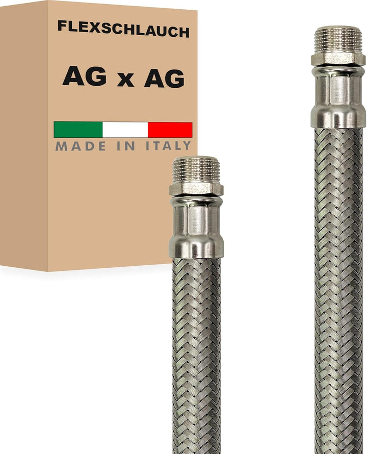 Flexschlauch DN19-3/4" Edelstahl Panzerschlauch Sanitär Hauswasserwerk - Made in Italy (3/4" AG x 3/